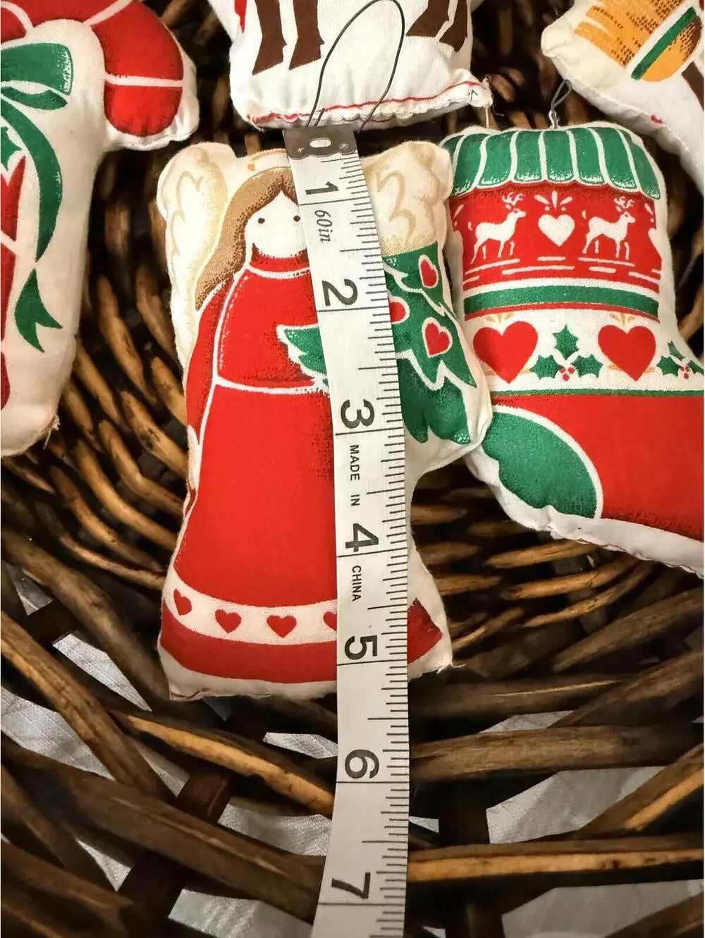 1970s Handmade Cloth Christmas Ornament Set of 8